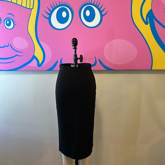 Sonia Rykiel Black Wool Knit Straight Skirt w/ Bow